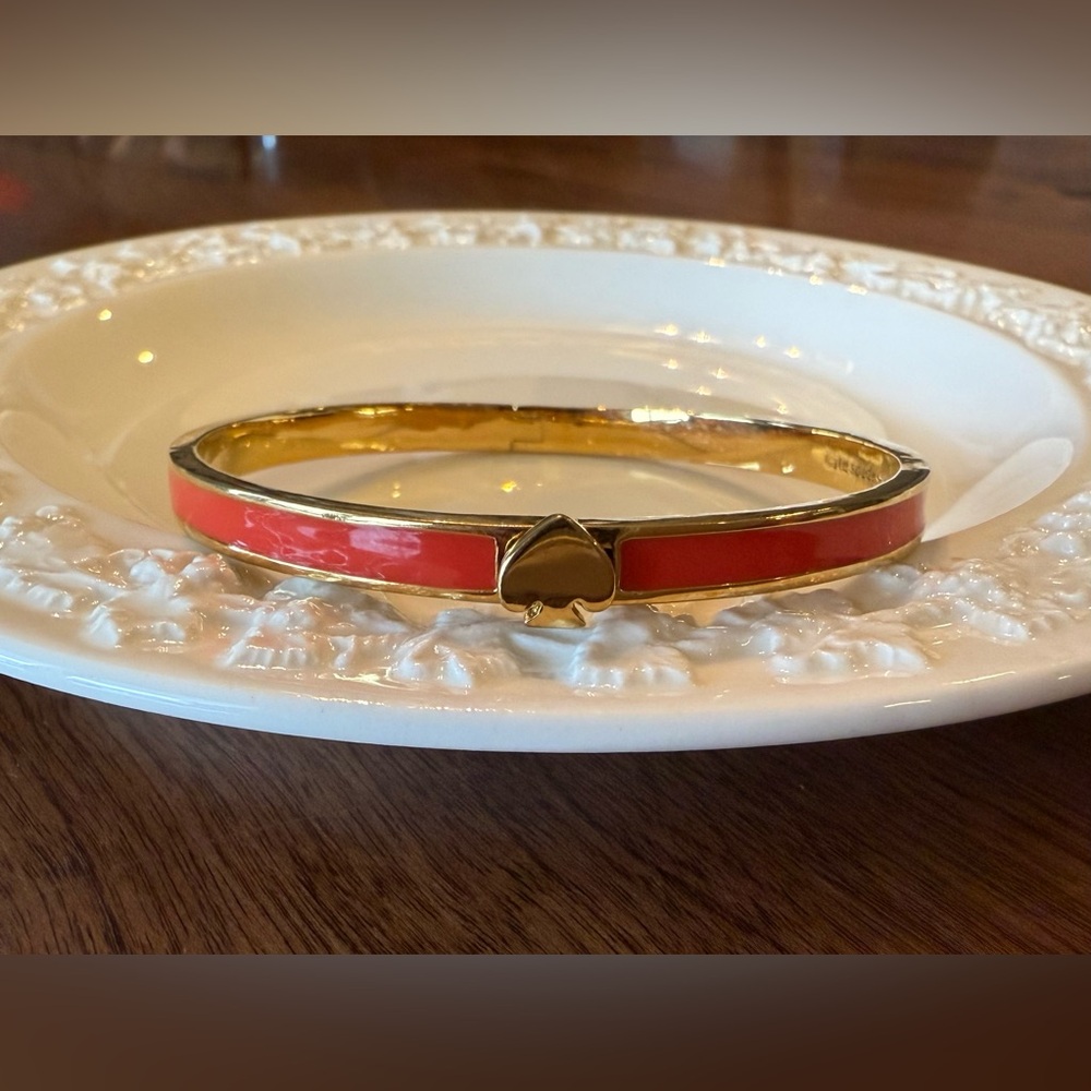 Gold Bangle Bracelet with orange enamel detail